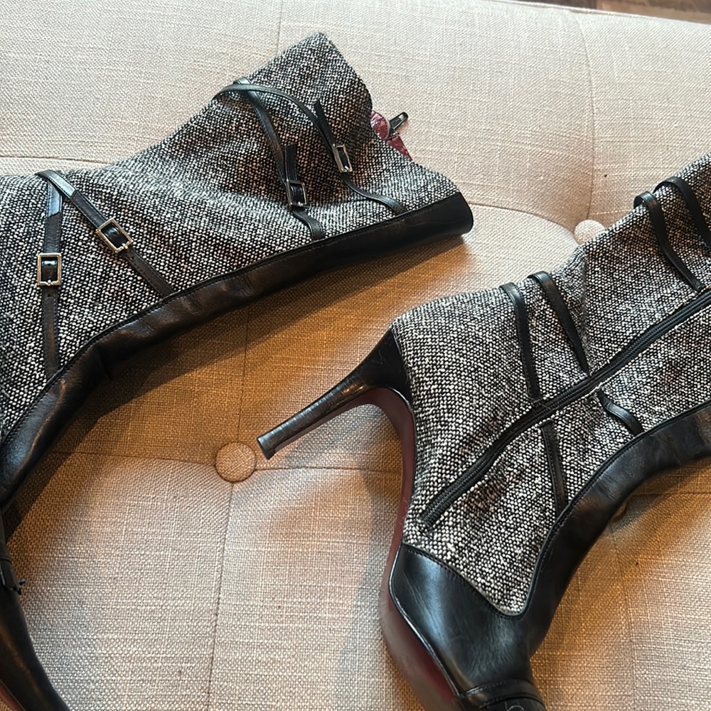 Carlo Alberto Italy Black Leather with Textile Fabric Mid-Calf boots